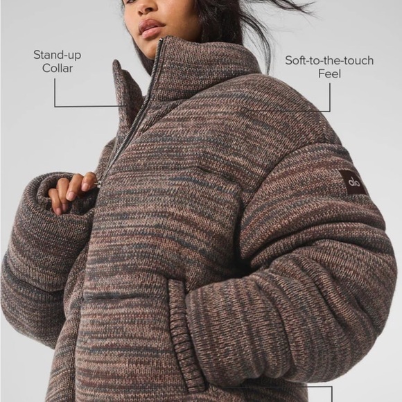 ALO Yoga Women's Knit Brown Puffer Jacket - Picture 2 of 10